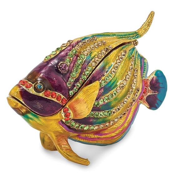 Pewter Bejeweled Crystals Enameled CLYDE Kaleidoscope Fish Trinket Box